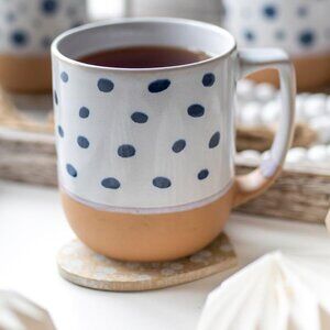 [Set of 4] Farmhouse Rustic Ceramic Rustic Coffee Mugs | 16 oz. | White & Blue